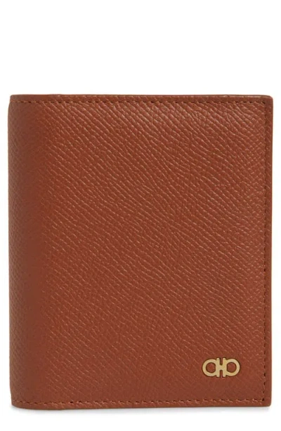 Ferragamo Double Gancio Tall Leather Wallet In Burgundy