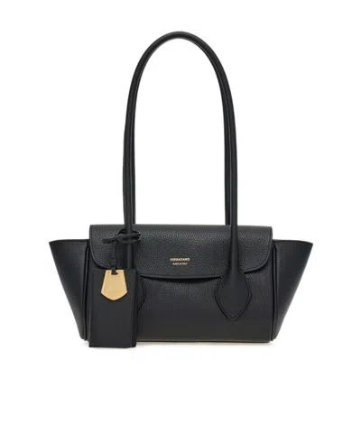 Ferragamo Double Handle And One Shoulder Bag In Black