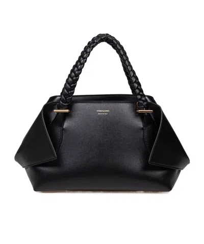 Ferragamo Double Handle Shoulder Bag In Black