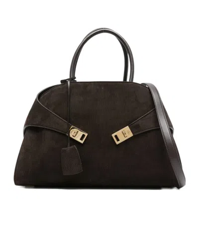 Ferragamo Double Handle Shoulder Bag In Black