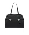 Ferragamo Hug Clasp-detail Calfskin Shoulder Bag In Black