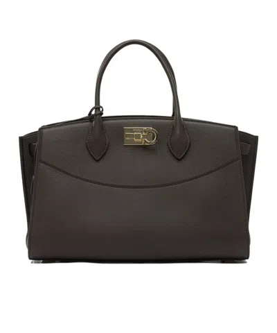 Ferragamo Double Handle Tote Bag In Brown