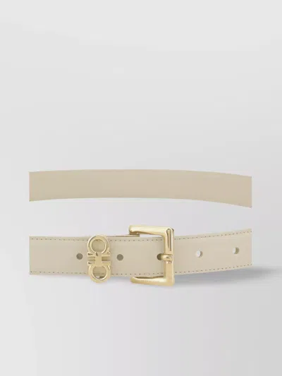 Ferragamo Double Hook Buckle Belt In White