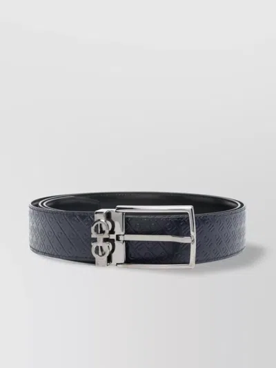 Ferragamo Double Logo-embossed Leather Belt In Black