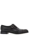Ferragamo Double-monkstrap Leather Monk Shoes In Black