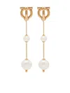 Ferragamo Double Pearl Gancini Pendant Earrings In Metallic