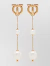 Ferragamo Double Pearl Gancini Pendant Earrings In Pink