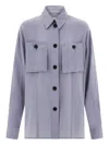 Ferragamo Long Sleeved Button-up Silk Shirt In Blue