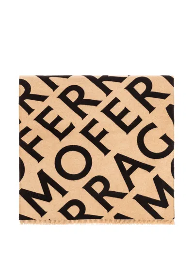 Ferragamo Double Scarf With Lettering In Green