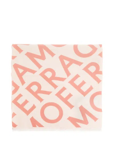 Ferragamo Double Scarf With Lettering In White
