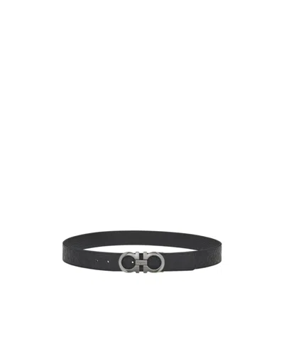 Ferragamo Double-sided Adjustable Gancini Belt In Black
