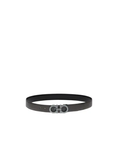 Ferragamo Double-sided Adjustable Gancini Belt In Black
