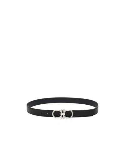 Ferragamo Double-sided Adjustable Gancini Belt In Black