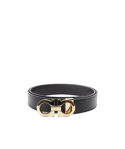 Ferragamo Double-sided Adjustable Gancini Belt In Black