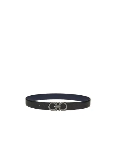 Ferragamo Double-sided Adjustable Gancini Belt In Black
