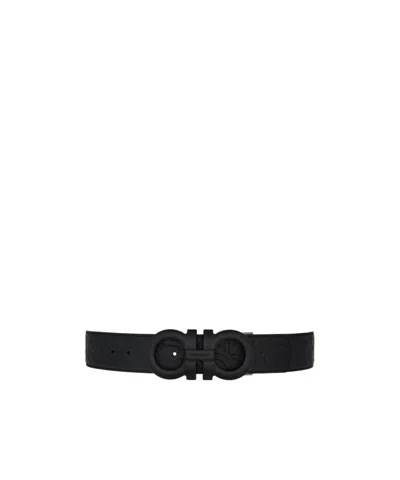 Ferragamo Double-sided Adjustable Gancini Belt In Black