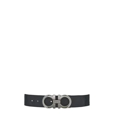 Ferragamo Double-sided Adjustable Gancini Belt In Black