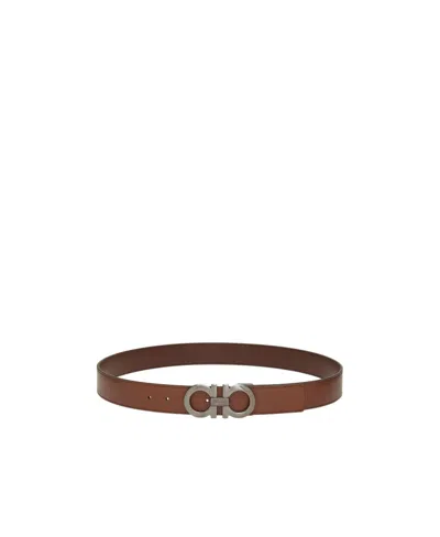 Ferragamo Double-sided Adjustable Gancini Belt In Brown