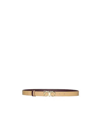 Ferragamo Double-sided Adjustable Gancini Belt In Nude
