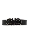 Ferragamo Double Gancini Leather Belt In Black