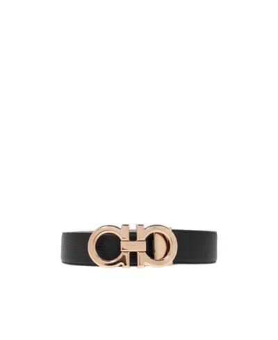 Ferragamo Double-sided Belt In Black-beige
