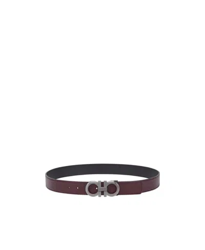 Ferragamo Double-sided Gancini Belt In Black