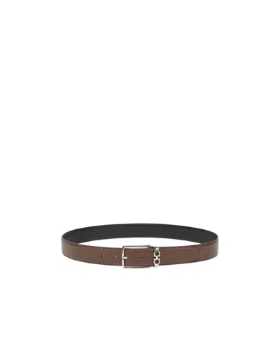 Ferragamo Double-sided Gancini Belt In Black