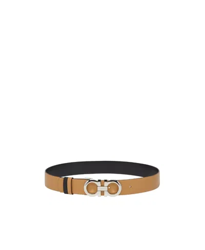 Ferragamo Double-sided Gancini Belt In Green