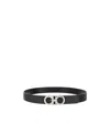 Ferragamo Adjustable Reversible Gancini Smooth Finish Belt In Black