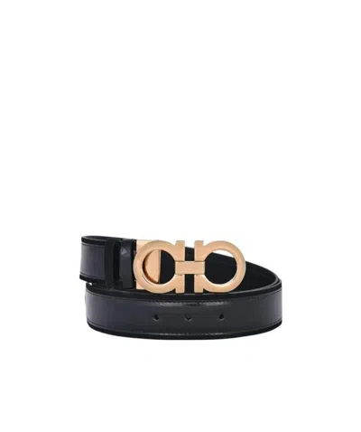 Ferragamo Double-sided Logo Buckle Belt In Black