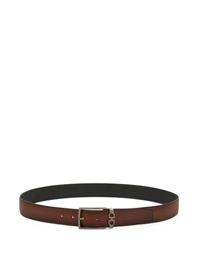 Ferragamo Double Square Belt In Brown