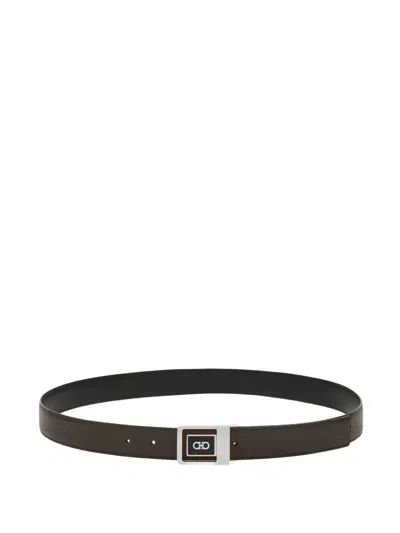 Ferragamo Double Square Reversible Leather Belt In Brown