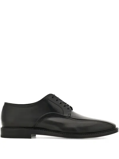 Ferragamo Double-stitched Leather Derby Shoes In Black