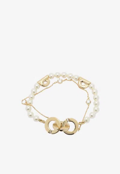 Ferragamo Double Strand Pearl Bracelet In Gold