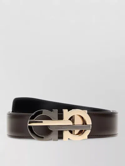Ferragamo Double Strap Belt Adjustable Length Design In Brown