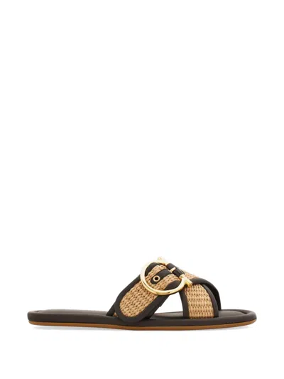 Ferragamo Double Strap Gancini Ornament Slide In Brown