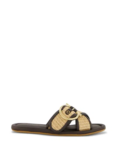 Ferragamo Double Strap Gancini Ornament Slide In Yellow