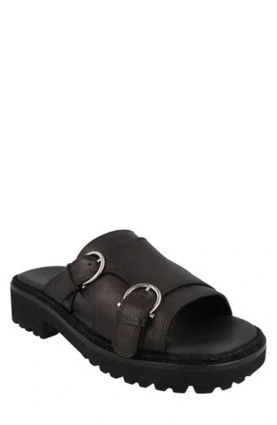 Ferragamo Double Strap Slide Sandal In Black