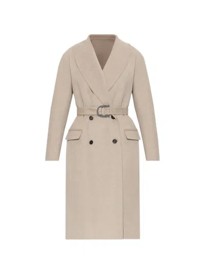 Ferragamo Double-breasted Coat In Neutral