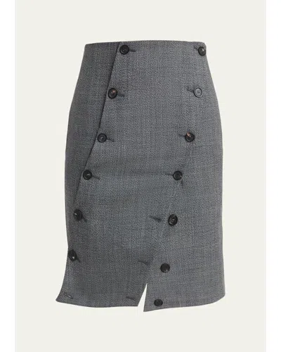 Ferragamo Double-breasted Mouline Wool Mini Skirt In Gray