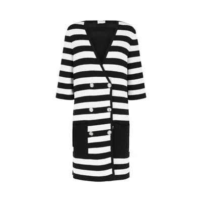 Pre-owned Ferragamo Double-breasted Striped-print Dress 'white' | Women's Size Xl