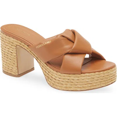 Ferragamo Douglas Platform Slide Sandal In Brown