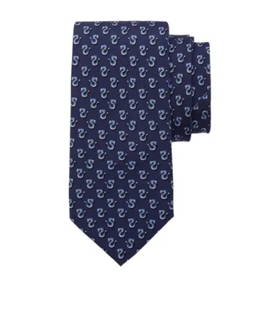 Ferragamo Dragon Pattern Tie In Blue