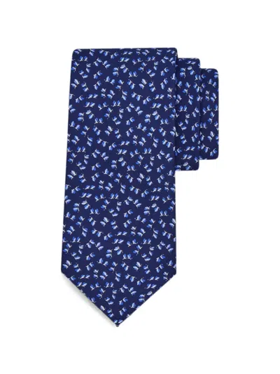 Ferragamo Dragonfly-print Silk Tie In Blue