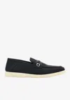 Ferragamo Hardware Embellished Round Toe Rubber Sole Loafers In Black
