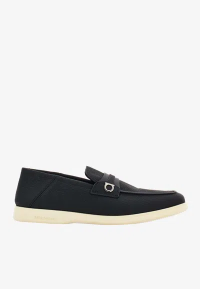 FERRAGAMO DRAME GANCINI LEATHER LOAFERS