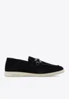 Ferragamo Hardware Embellished Round Toe Rubber Sole Loafers In Midnight Blue