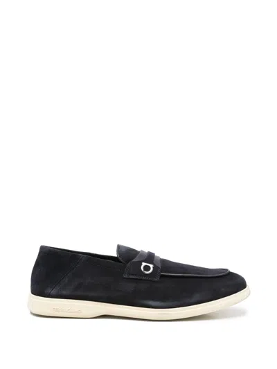 Pre-owned Ferragamo Drame Gancini-detailed Suede Loafers In Blue