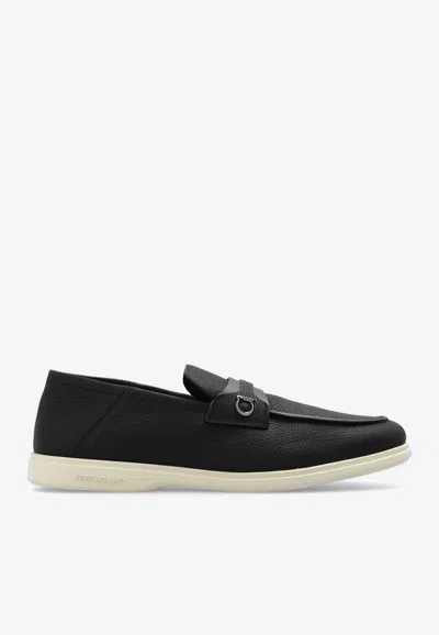 Ferragamo Drame Loafers In Textured Leather In Black