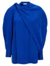 Ferragamo Draped Asymmetric Shirt With Korean Collar In Blue